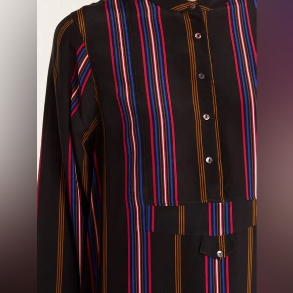 Figue Thalie Ashbury-Stripe Long-Sleeve High-Low Tunic 100% Silk - Picture 5 of 10